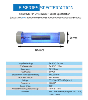 Vendi222 - 20W 222nm Far UVC excimer sterilization light tube Ø28*120mm DC24V